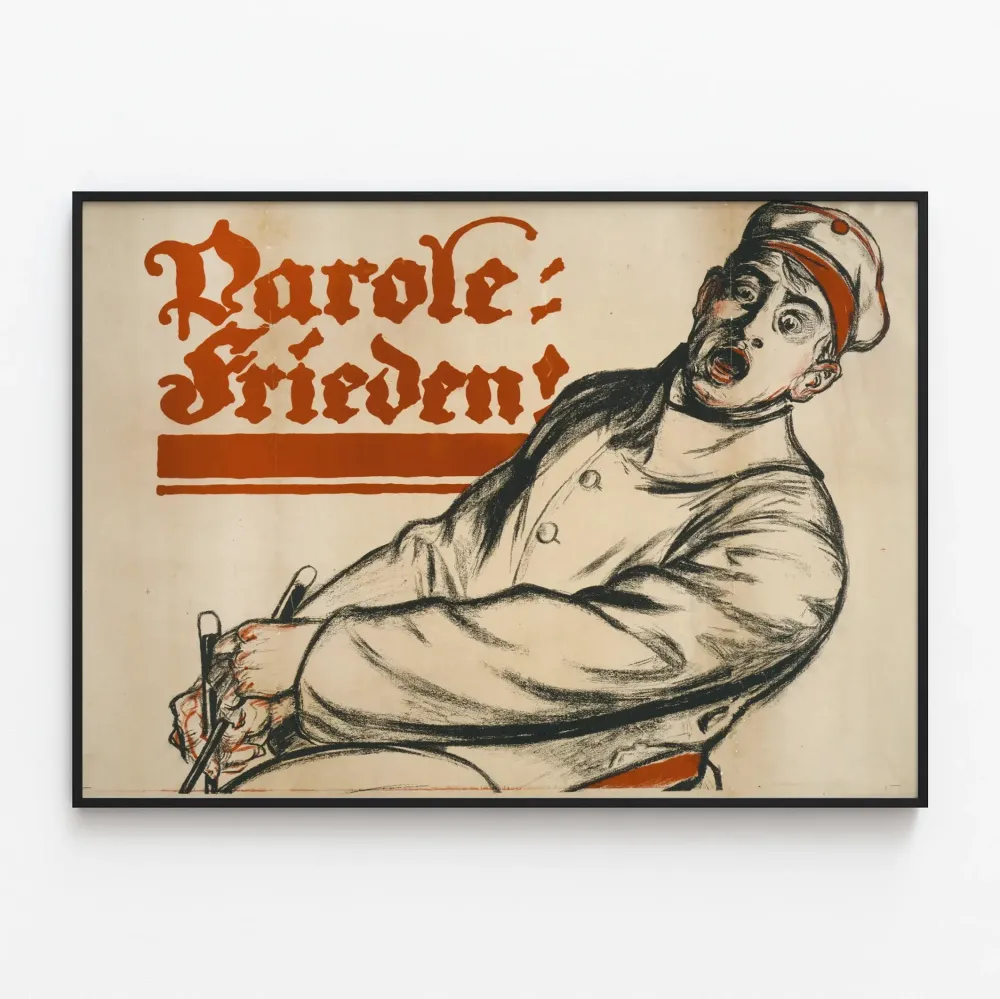 Vintagejuliste Parole: Frieden, ekspressionistinen seinäkoristelu