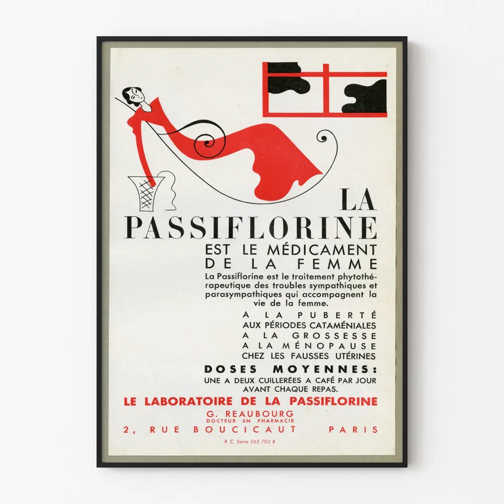 Vintagejuliste La Passiflorine - Retroseinänkoriste naisten apteekki