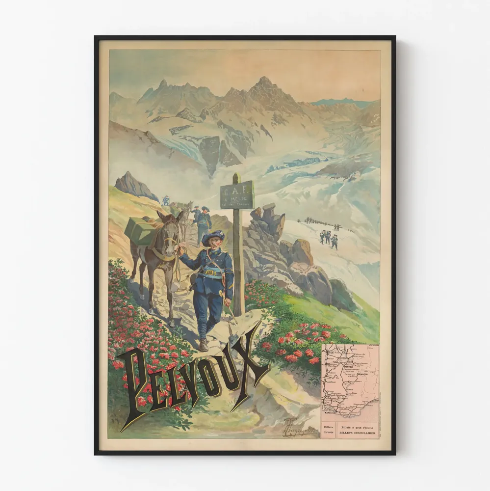 Vintagejuliste Pelvoux: vuoristoretki ja alppiluonto