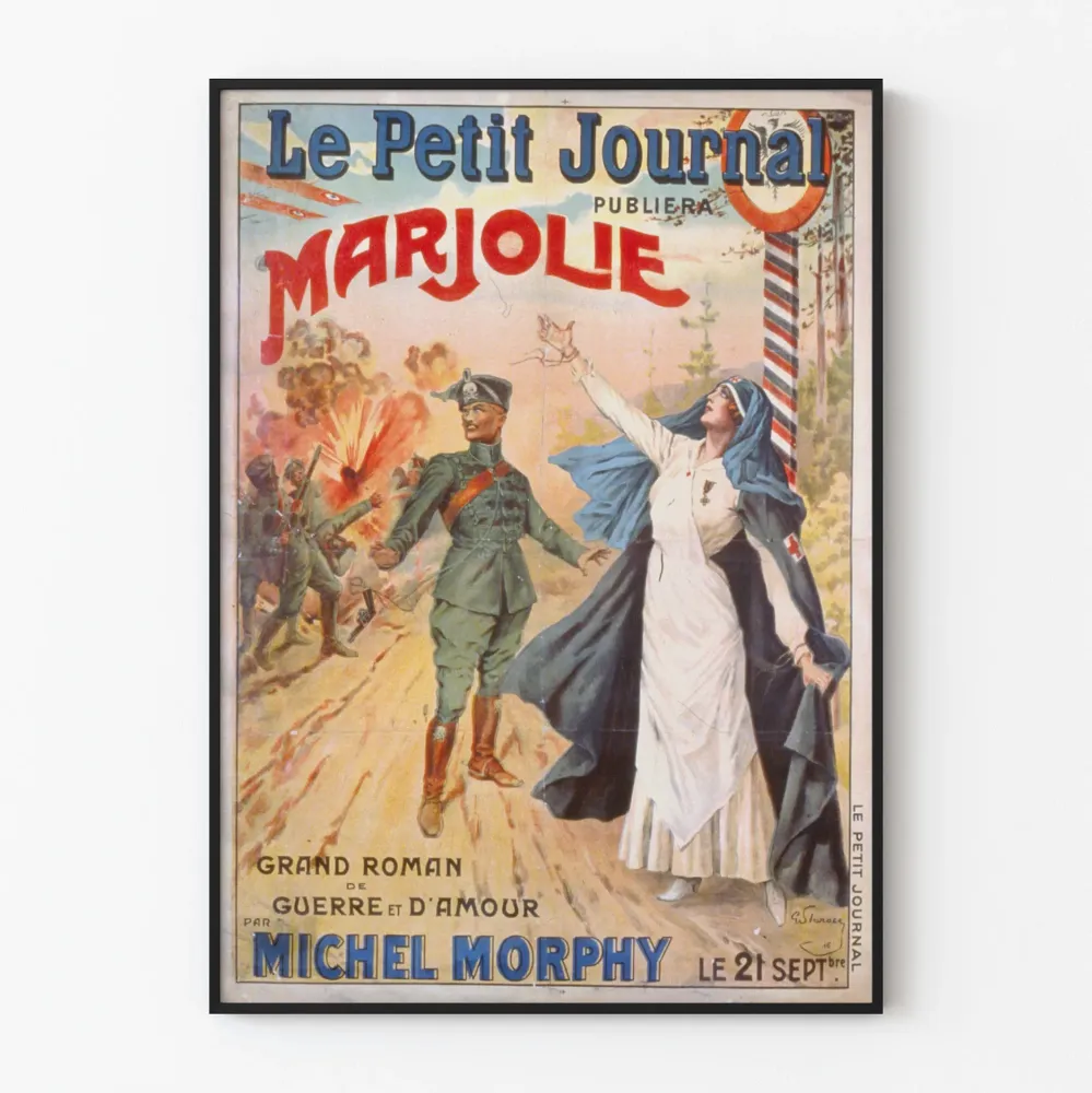 Vintagejuliste Le Petit Journal - Marjolie, sota- ja rakkausromaani