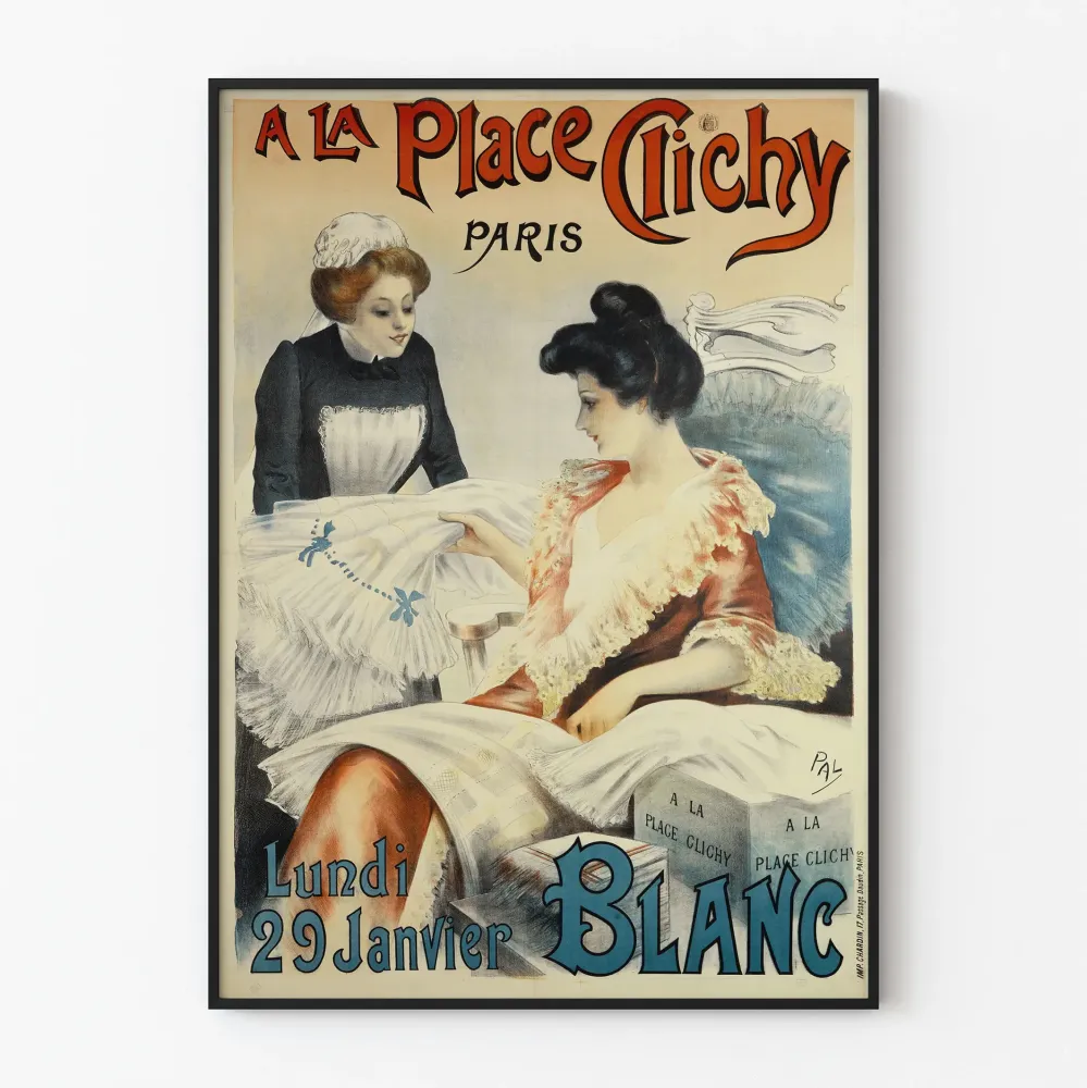 Vintagejuliste La Place Clichy Paris Blanc - Retroseinäyksityö