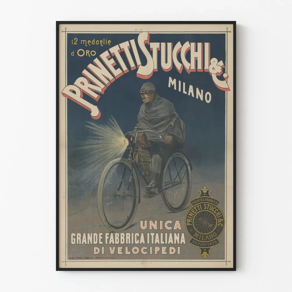 Vintagejuliste Prinetti Stucchi Milano - Pyöräaiheinen seinäkoristelu