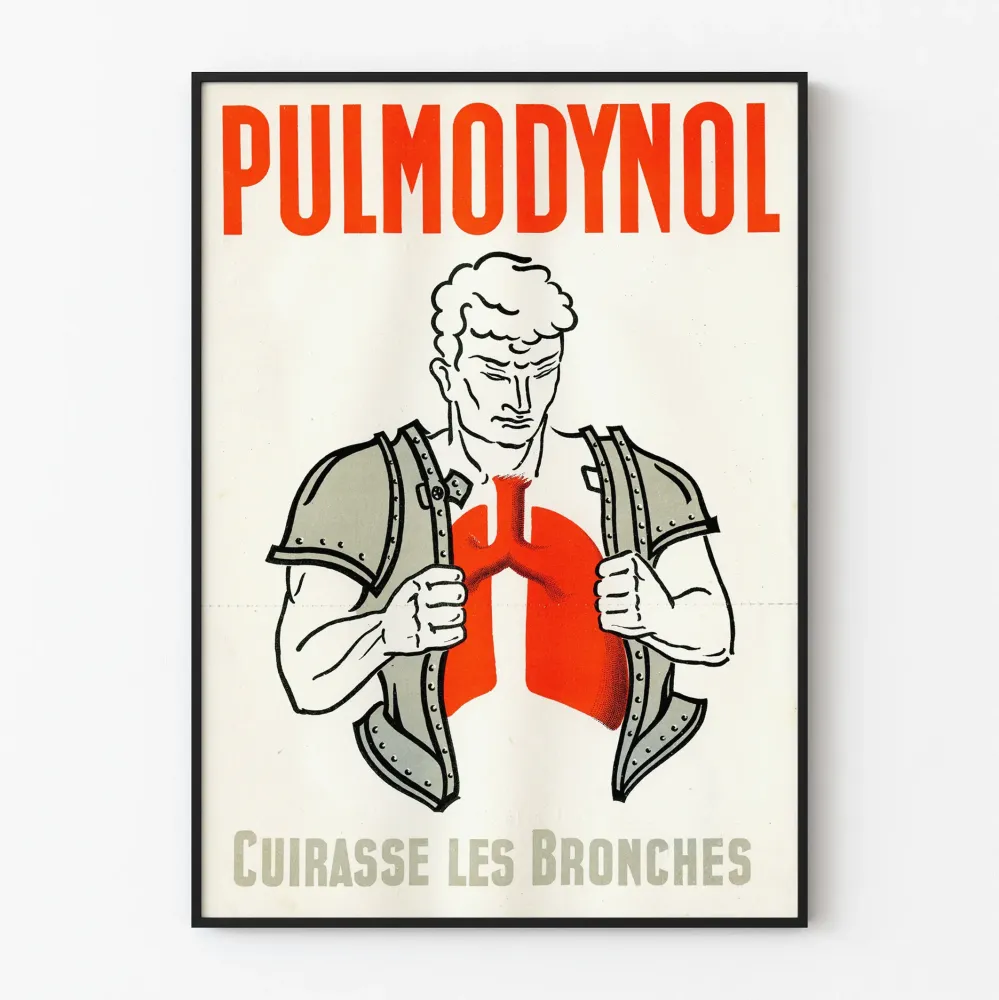 Vintagejuliste Pulmodynol - Terveys- ja keuhkoputkien suojelun seinäkoriste
