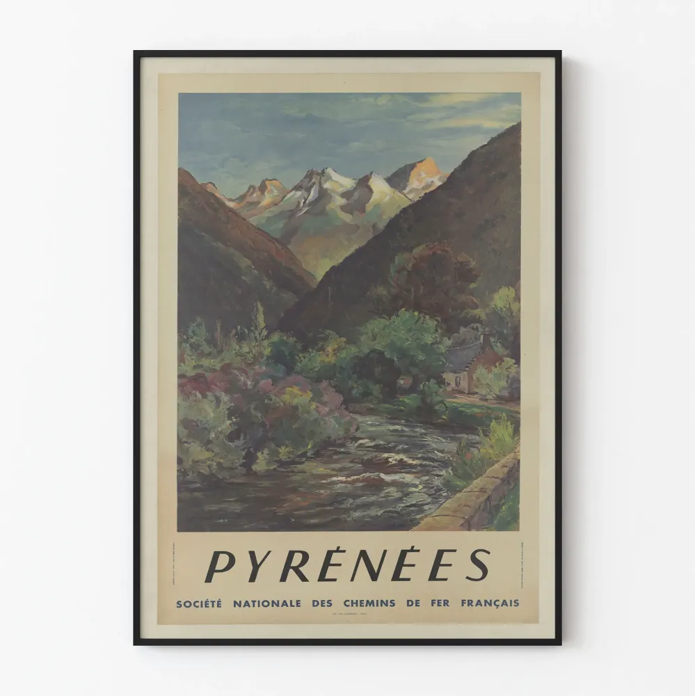 Vintagejuliste Pyreneiden vuoret - Seinäsisustus SNCF