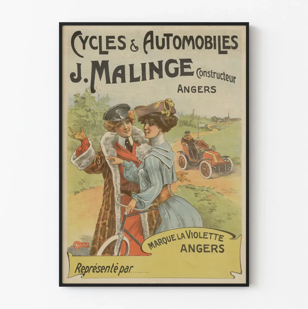 Vintagejuliste pyöristä ja autoista J. Malinge Angersissa