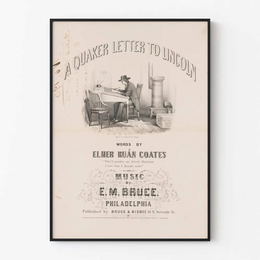 Vintagejuliste Quaker Letter to Lincoln teokselta Elmer Ruán Coates