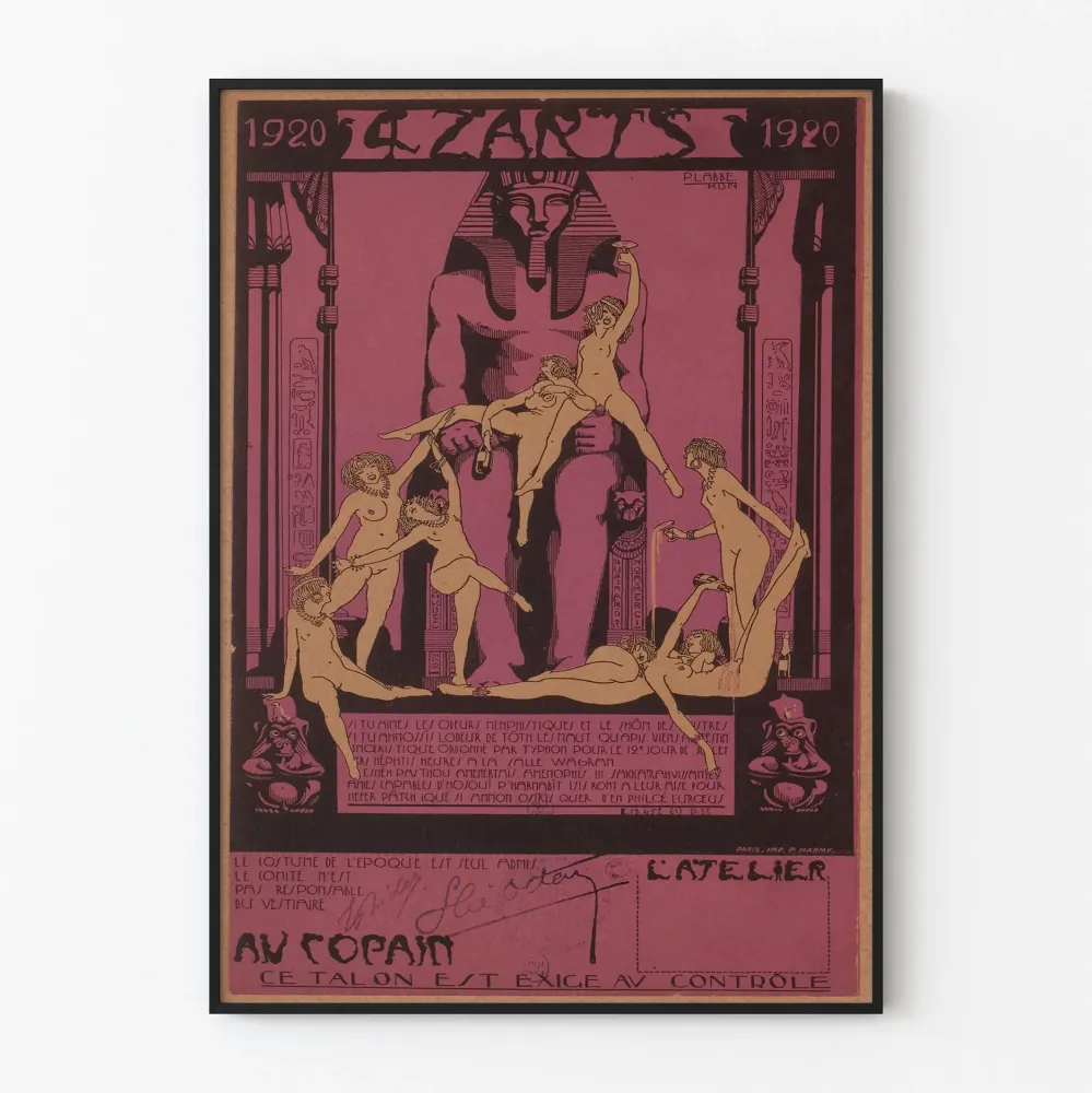 Vintagejuliste Quatz'arts 1920 aiheena Muinaisen Egyptin teema