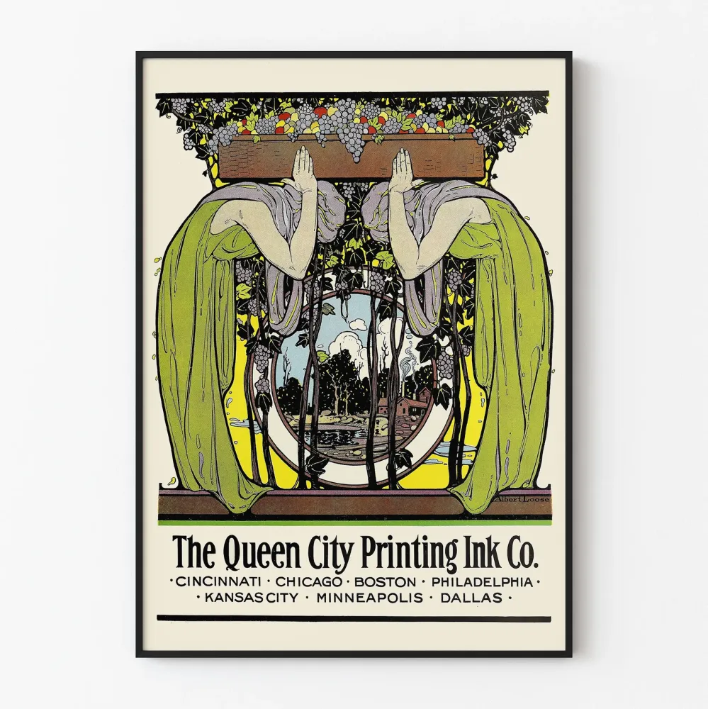 Vintagejuliste Queen City Printing Ink Co. - Retroseinäsuunnittelu