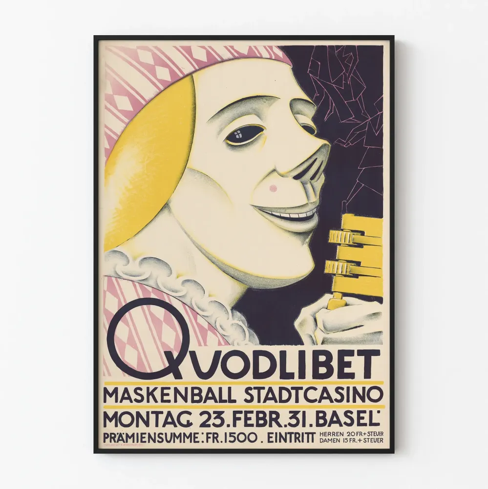 Vintagejuliste Quodlibet Maskenball Stadtcasino Basel 1931