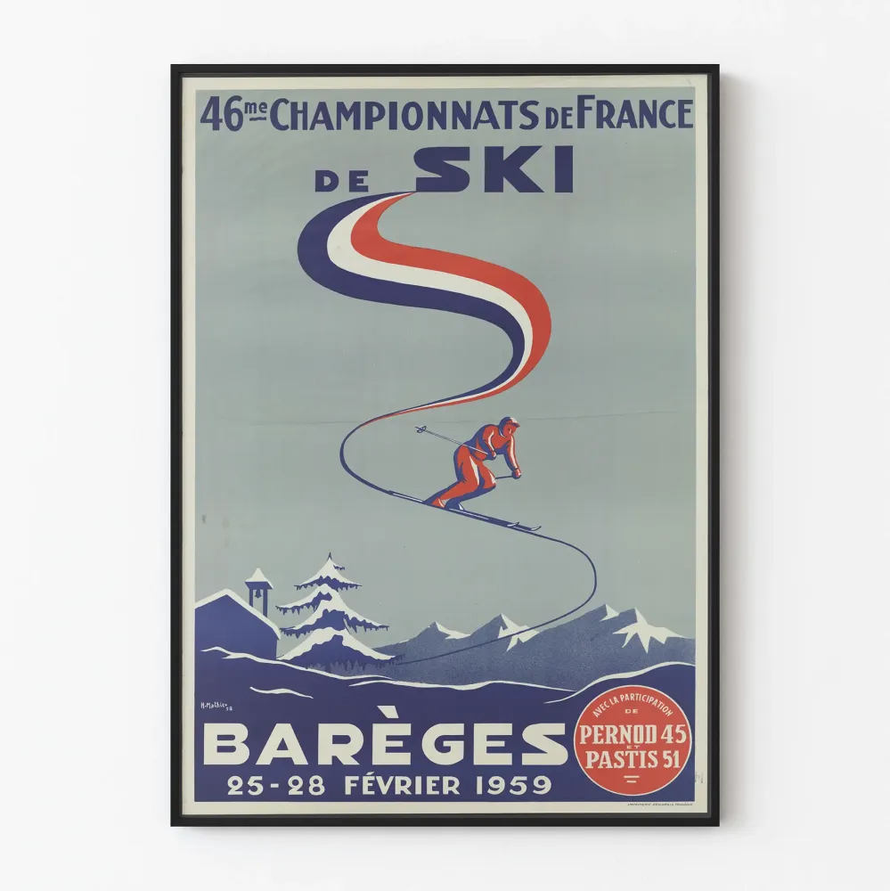 Vintagejuliste 46. Ranskan hiihtomestaruuskilpailut Barègesissä 1959