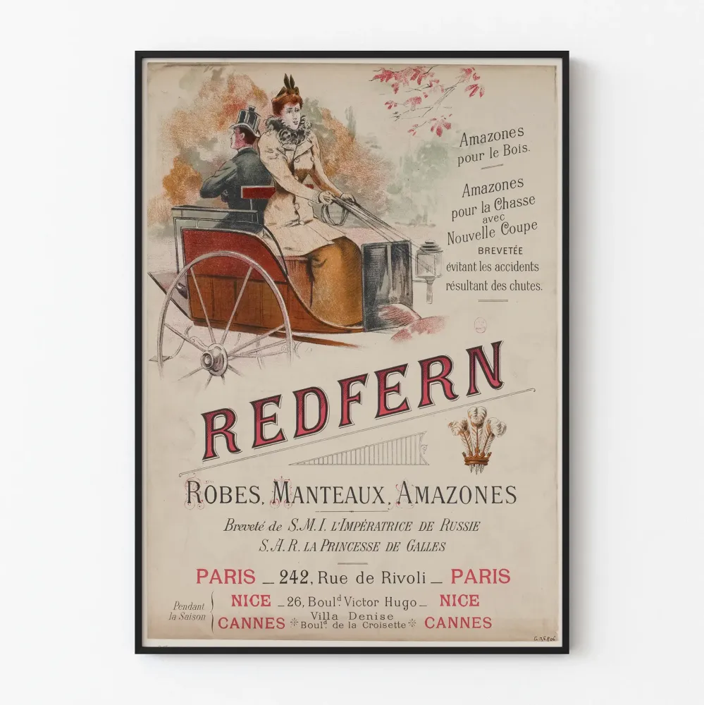 Vintagejuliste Redfern: Amazone-muoti eleganssiin ja metsästykseen