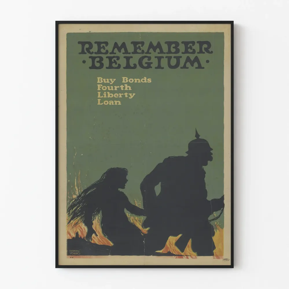Vintagejuliste Remember Belgium historiallinen seinäkoristelu