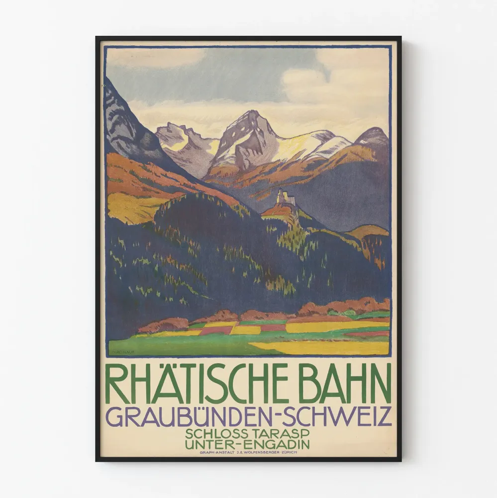Vintagejuliste Rhätische Bahn - Château de Tarasp Engadinessä