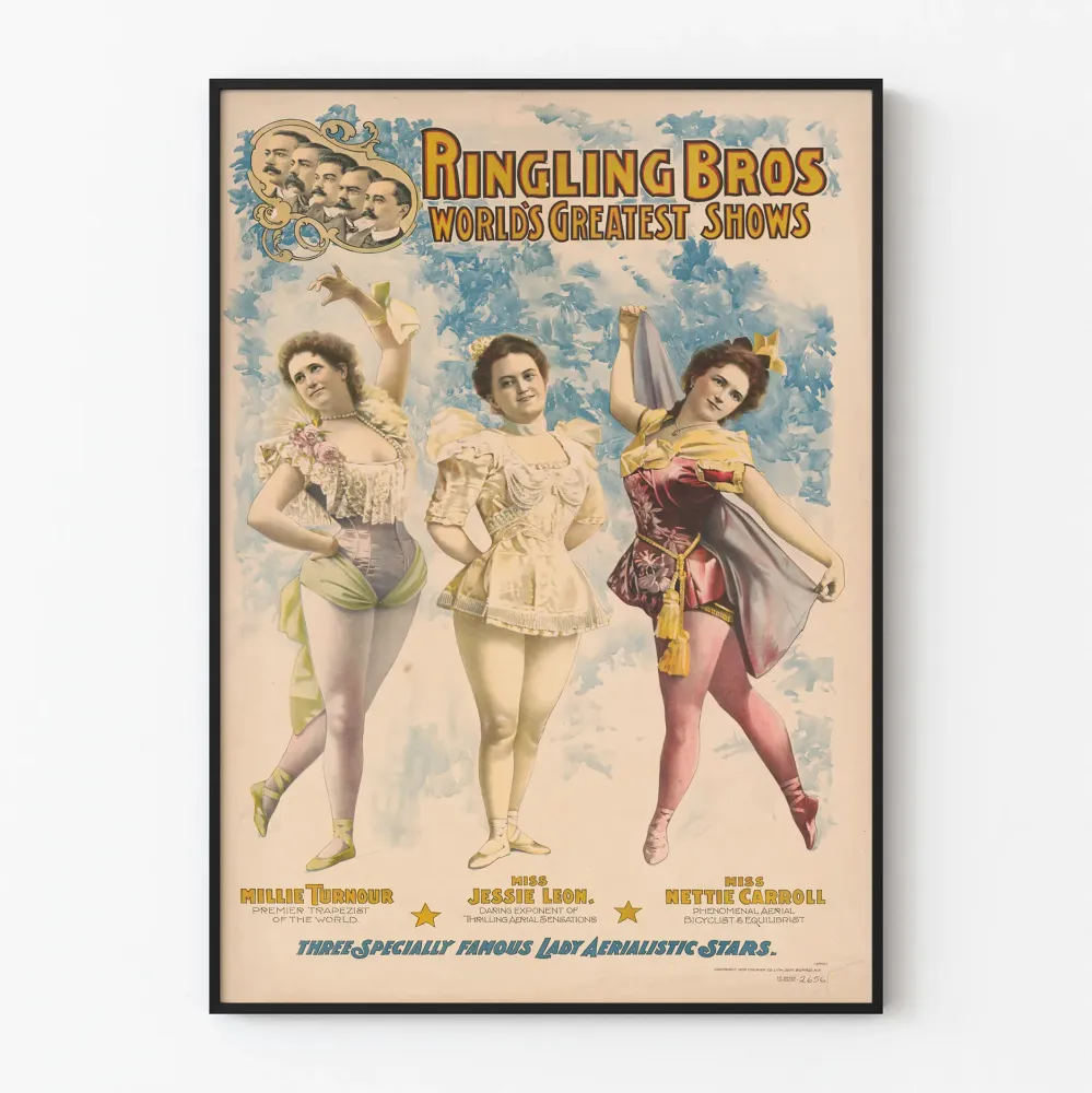 Vintagejuliste Ringling Bros - Naisakrobaattien tähdet