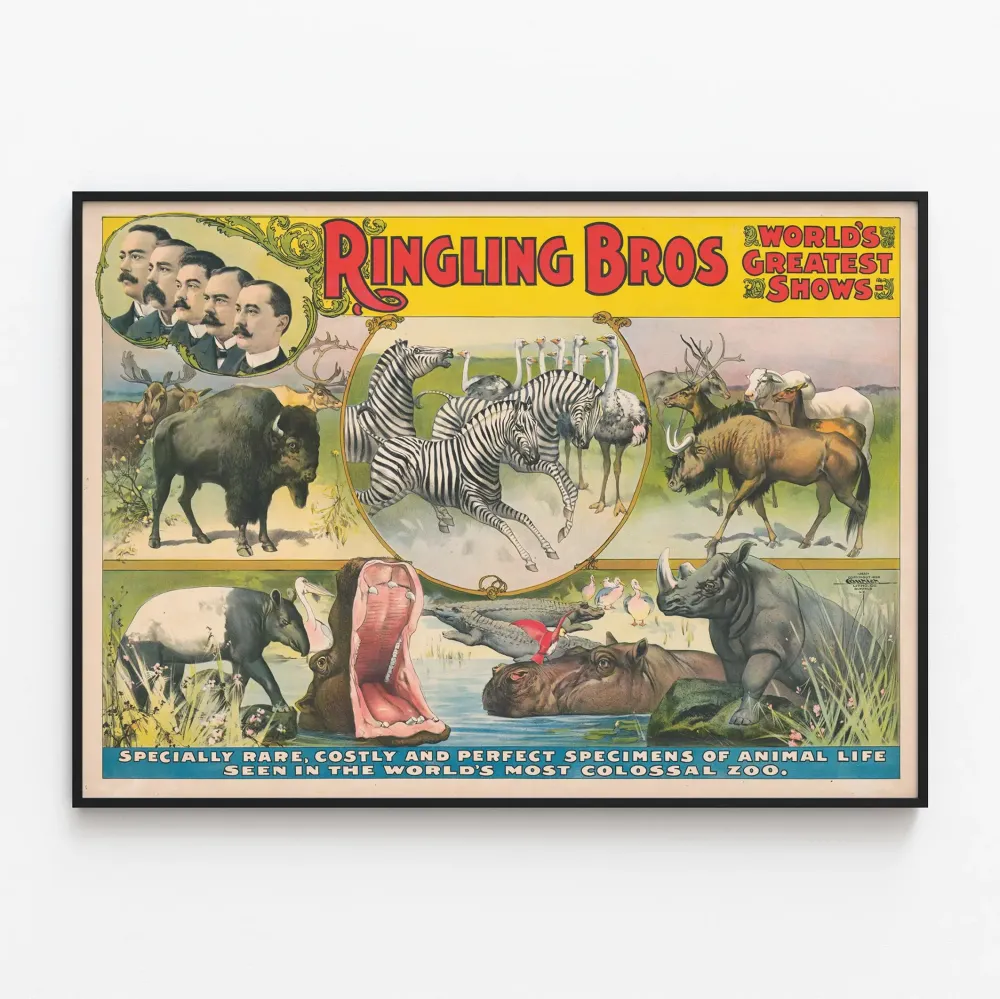 Vintagejuliste Ringling Bros World's Greatest Shows - Eläinaiheinen seinäkoristelu
