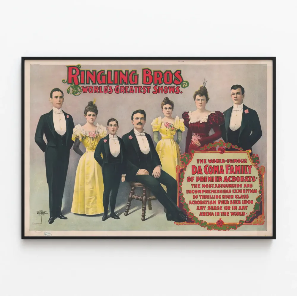 Vintagejuliste Ringling Bros World's Greatest Shows - Da Coma-perheen akrobaatit
