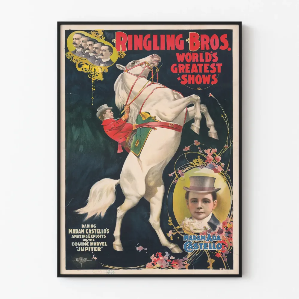 Vintagejuliste Ringling Bros World's Greatest Shows - Madam Ada Castello ja Jupiter