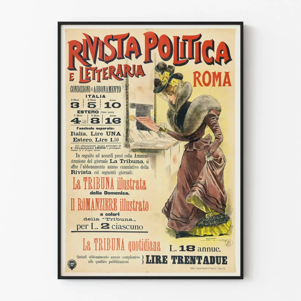 Vintagejuliste Rivista Politica e Letteraria Roma tyylikkääksi seinäkoristeeksi