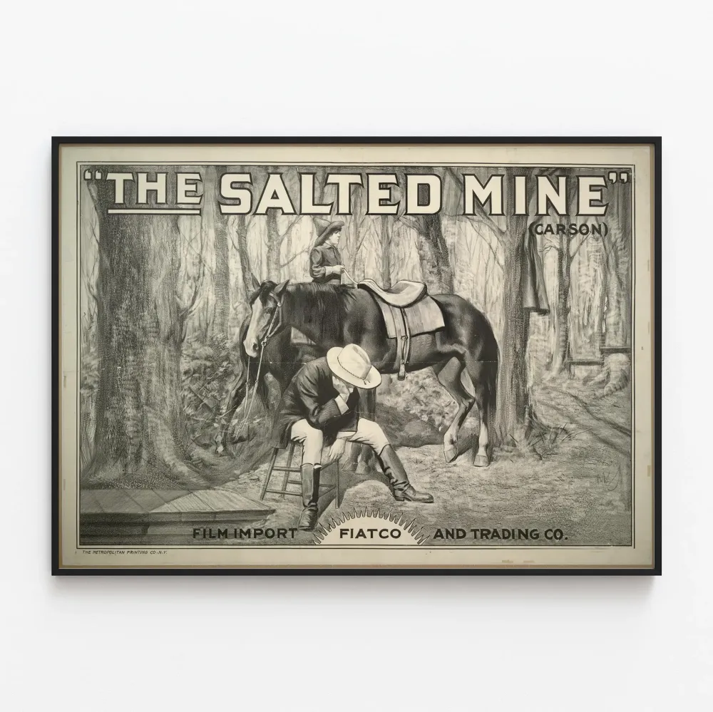 Vintagejuliste Salted Mine - Lännen seinäkoriste mustavalkoinen