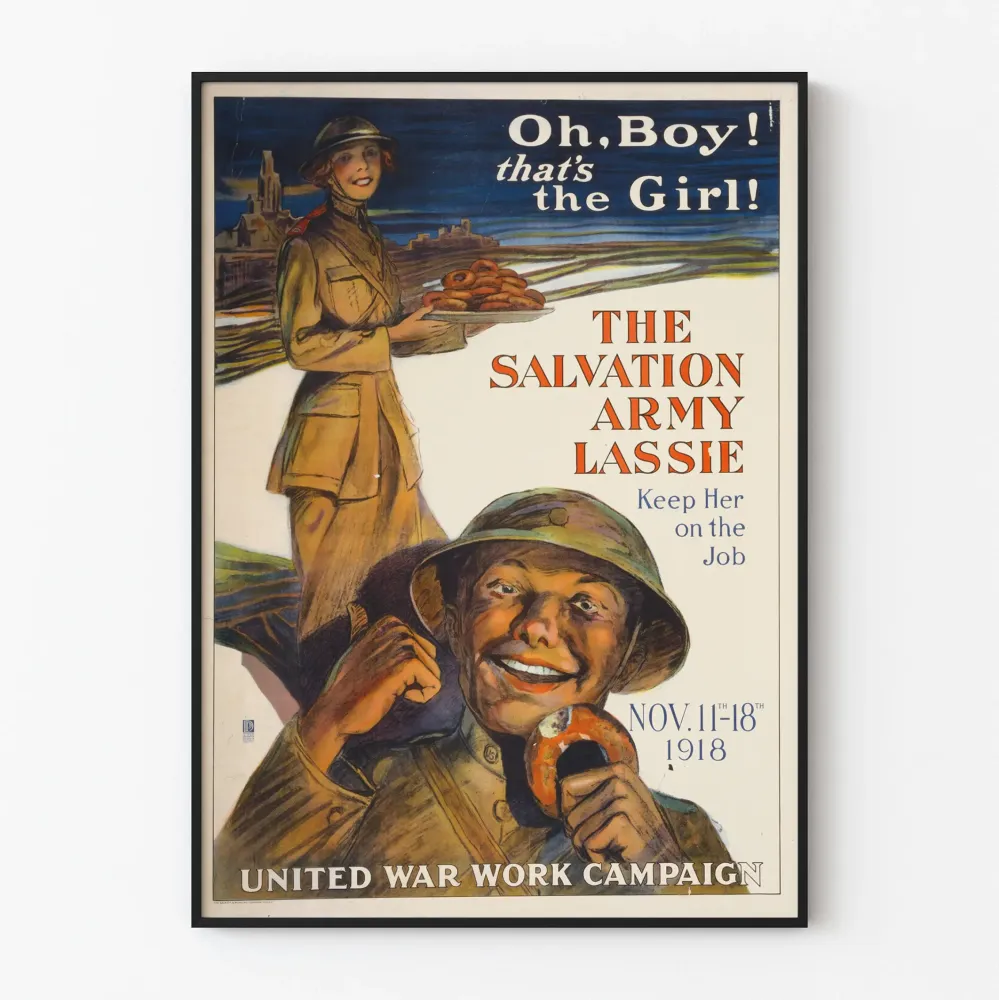 Vintagejuliste Salvation Army Lassie - Sotilasretropuolustuskuva 1918 seinäkoriste