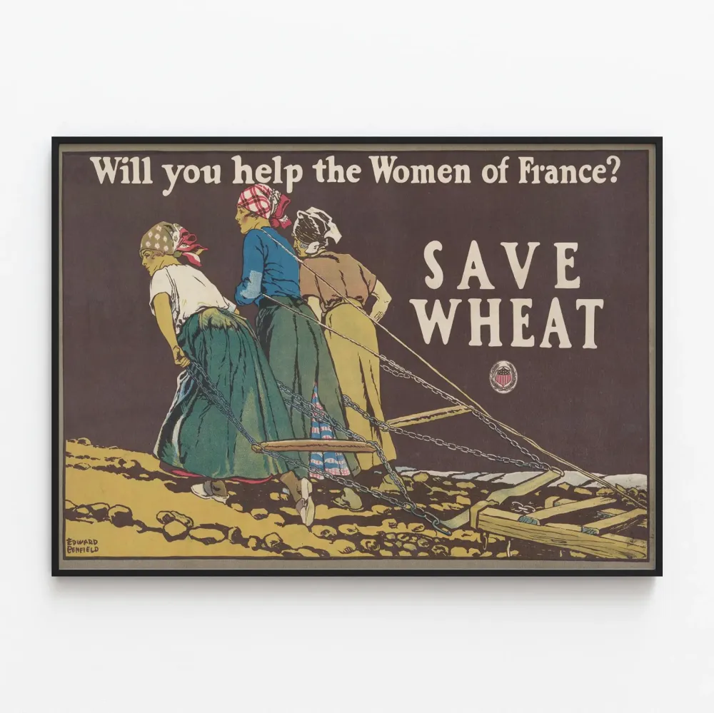 Vintagejuliste « Save Wheat » – Ranskan naiset ja vehnänviljely