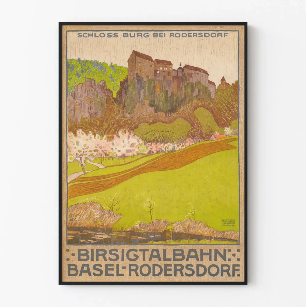 Vintagejuliste Schloss Burg bei Rodersdorf Birsigtalbahn Basel Rodersdorf