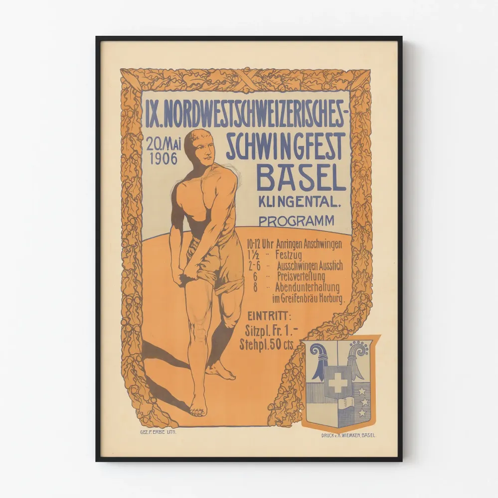 Vintagejuliste IX Schwingfest Basel 1906 seinäkoriste