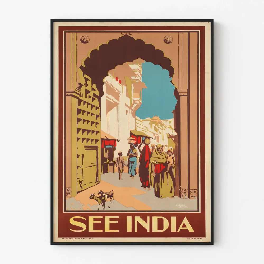 Vintagejuliste 'See India' - Seinäkoriste matkalle Intiaan