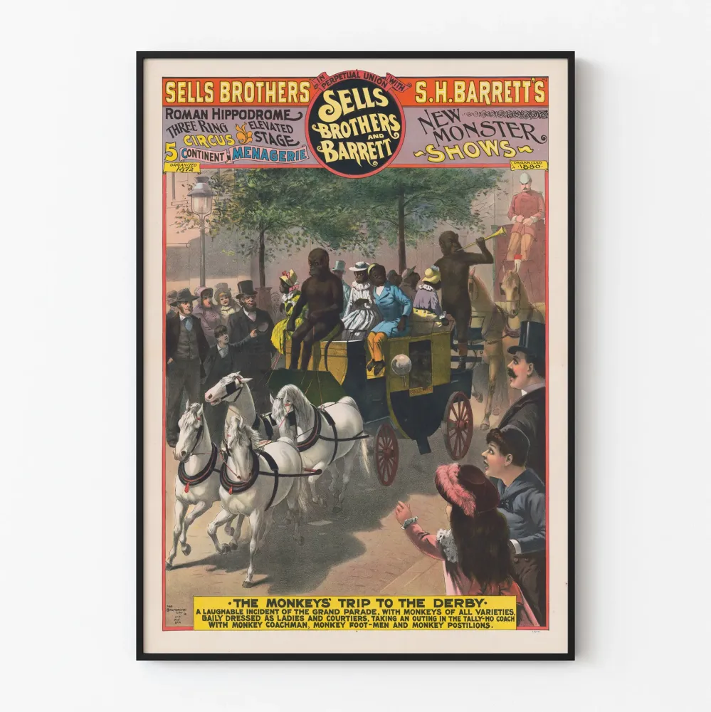 Vintagejuliste Sells Brothers ja Barrett - Apinoiden matka Derbyn kilpailussa