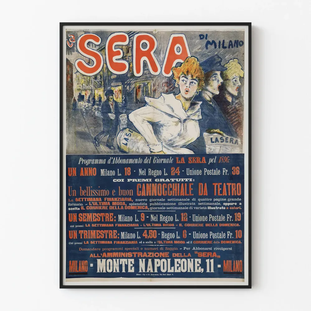 Vintagejuliste La Sera di Milano seinäkoristeeksi