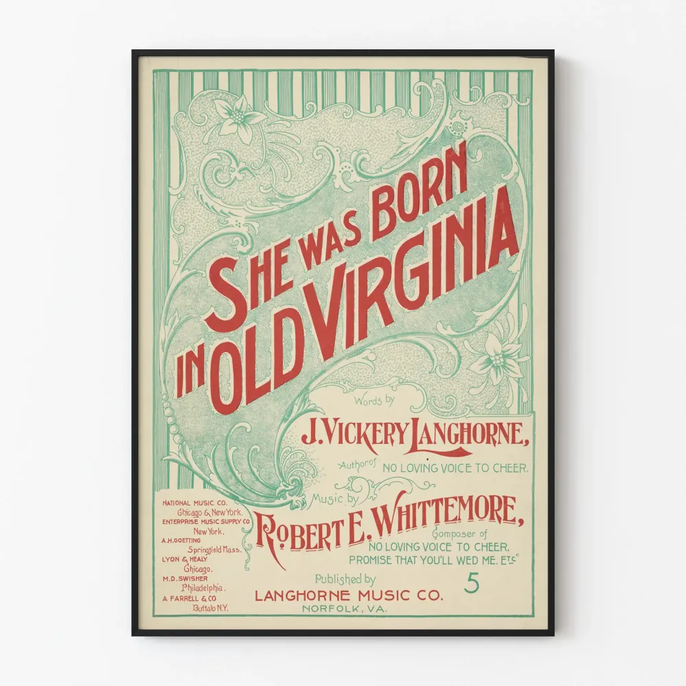 Vintagejuliste She Was Born Old Virginia seinäkoristetta varten
