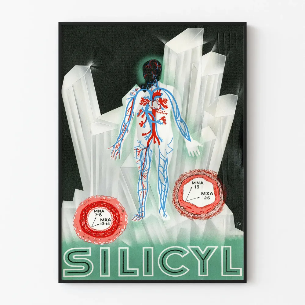 Vintagejuliste Silicyl - Anatominen kuva ja kiteet