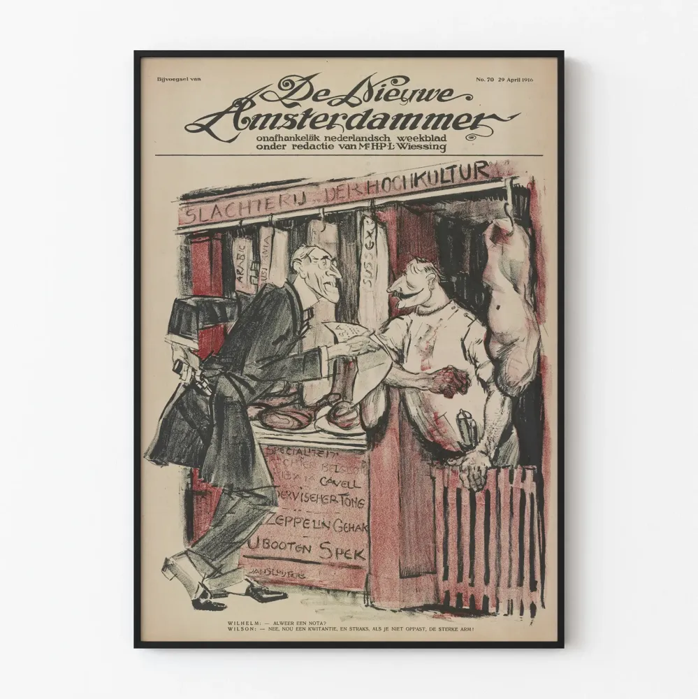Vintagejuliste Slachterij Der Hochkultur - satiirinen piirros 1916