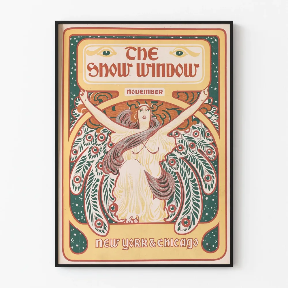 Vintagejuliste Snow Window November - Retroseinustarakenne