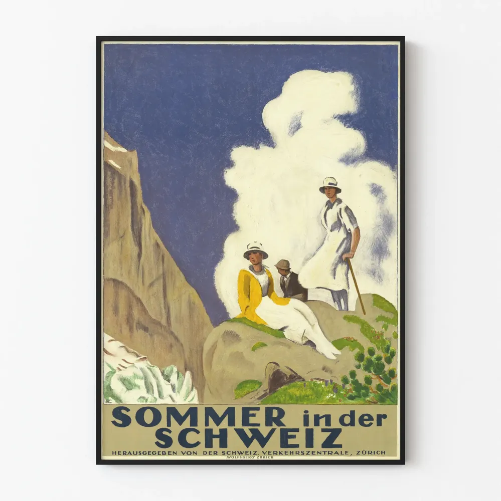 Vintagejuliste Sommer Sveitsissä - Retro vuoristoseinäkoristelu