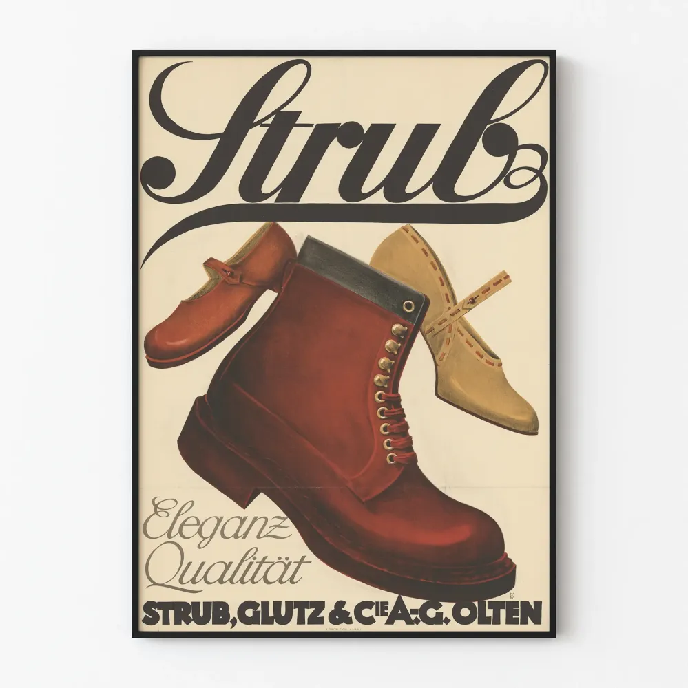 Vintagejuliste Strub Chaussures - eleganssi ja laatu seinäkoristeena