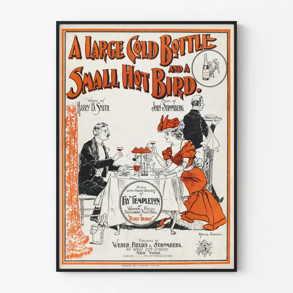 Vintagejuliste Suuri kylmä pullo ja pieni kuuma lintu