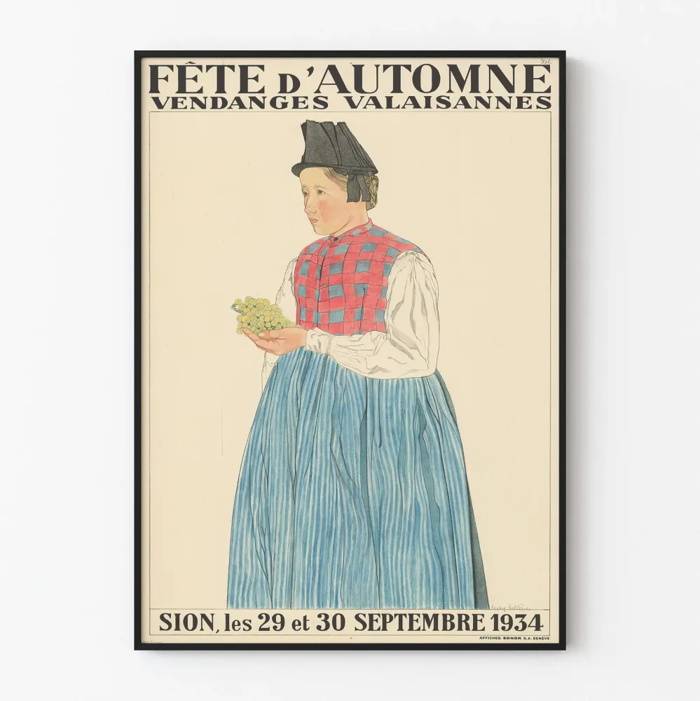 Vintagejuliste Syksyn juhla, sadonkorjuu Valaisissa, Sion 1934