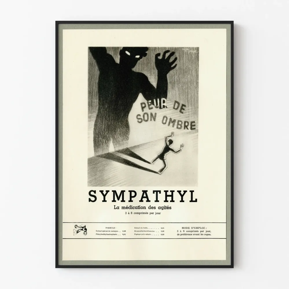 Vintagejuliste Sympathyl - Pelko varjonsa, alkuperäinen seinäkoriste