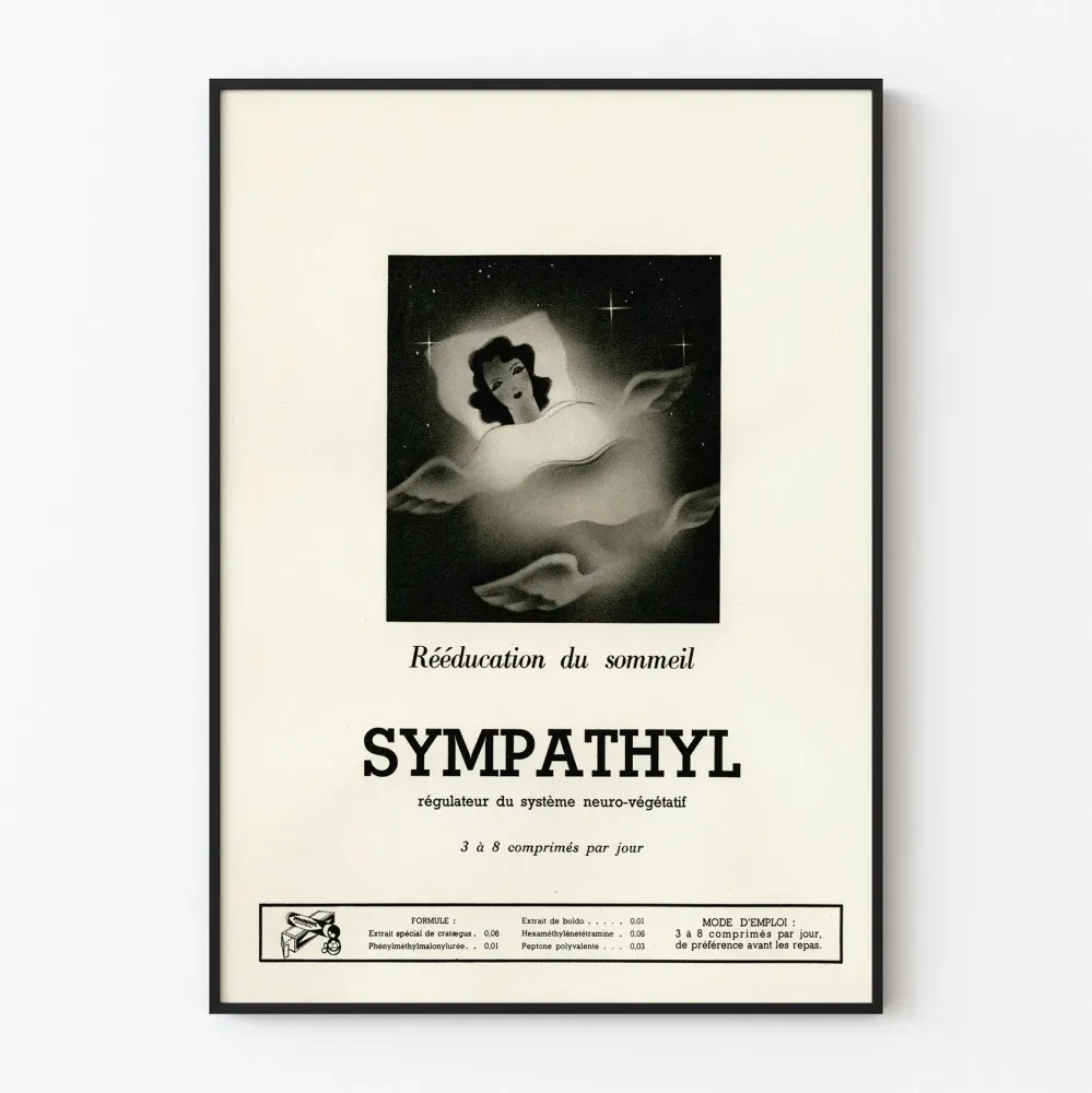 Vintagejuliste Sympathyl - Unihoidon uudelleenopetus, lääketieteellinen seinäkoristelu