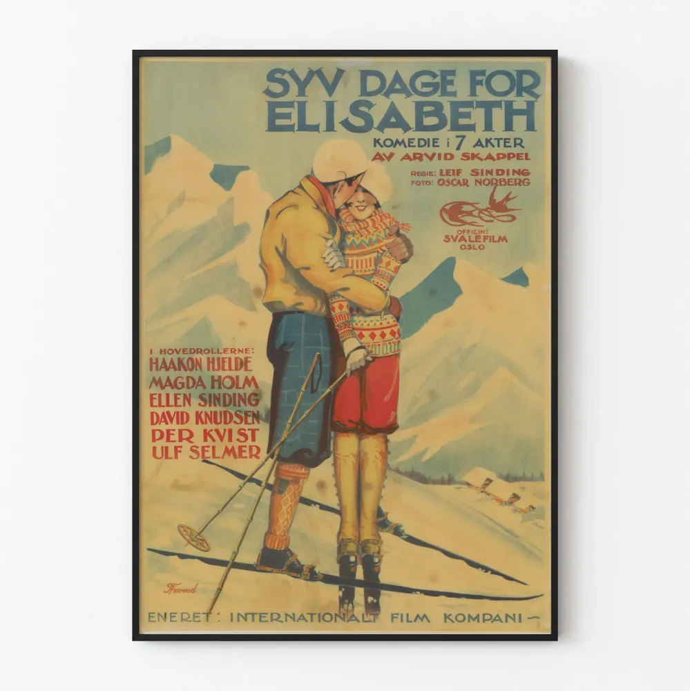 Vintagejuliste Syv Dage Elisabethille – Norjalainen elokuvamaalaustarra seinäkoriste
