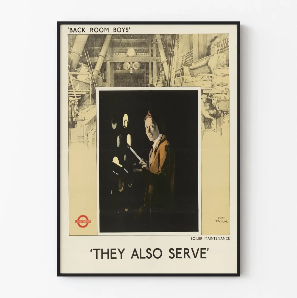 Vintagejuliste « They Also Serve » lämmityskattilan huolto