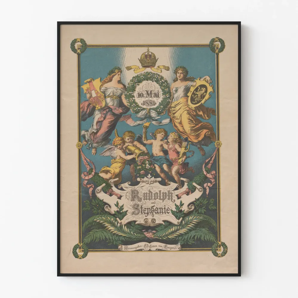 Vintagejuliste 10. toukokuuta 1881 Rudolph ja Stephanie – historiallinen seinäkoriste