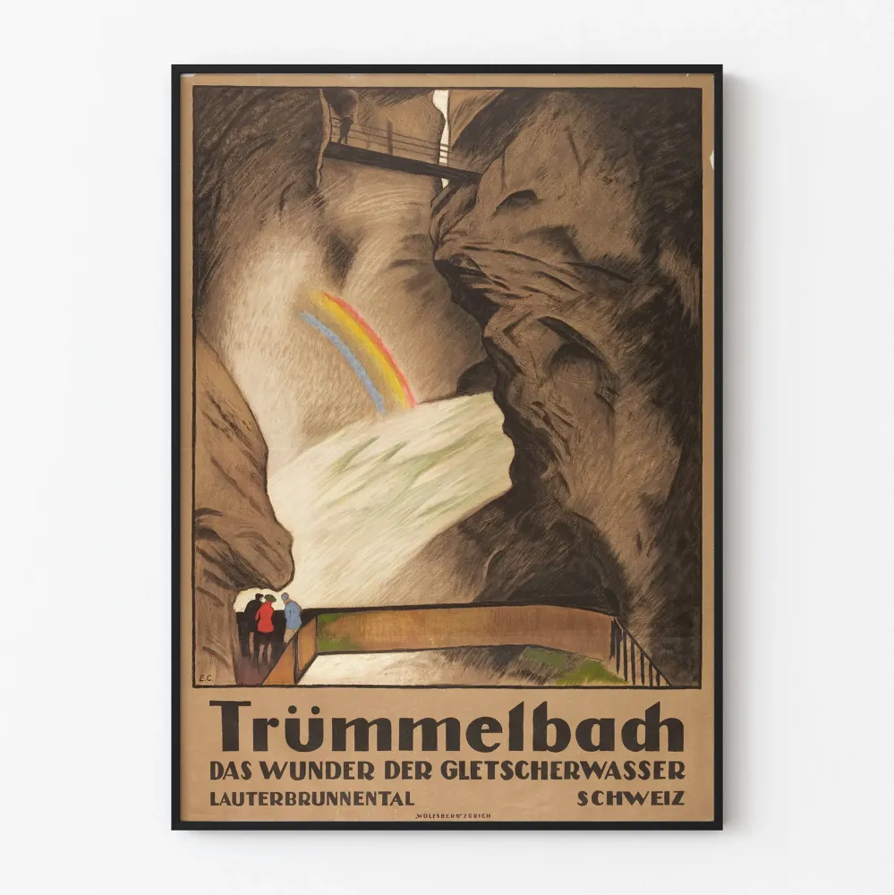 Vintagejuliste Trümmelbach, Jäävesiputou cascade Sveitsissä
