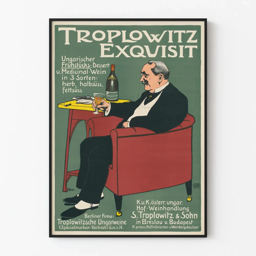 Vintagejuliste Troplowitz Exquisit - unkarilainen viini seinäkoristukseen