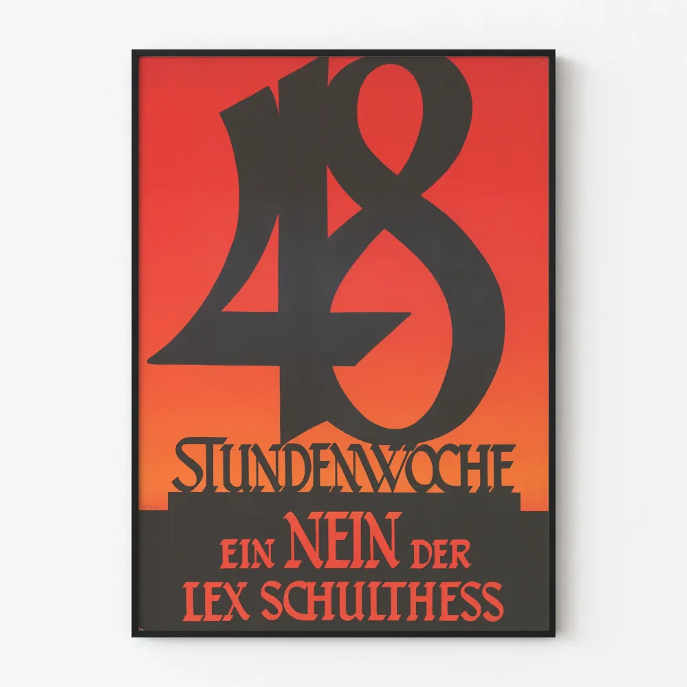 Vintagejuliste 48 tunnin työviikko - typografinen punainen ja musta muotoilu