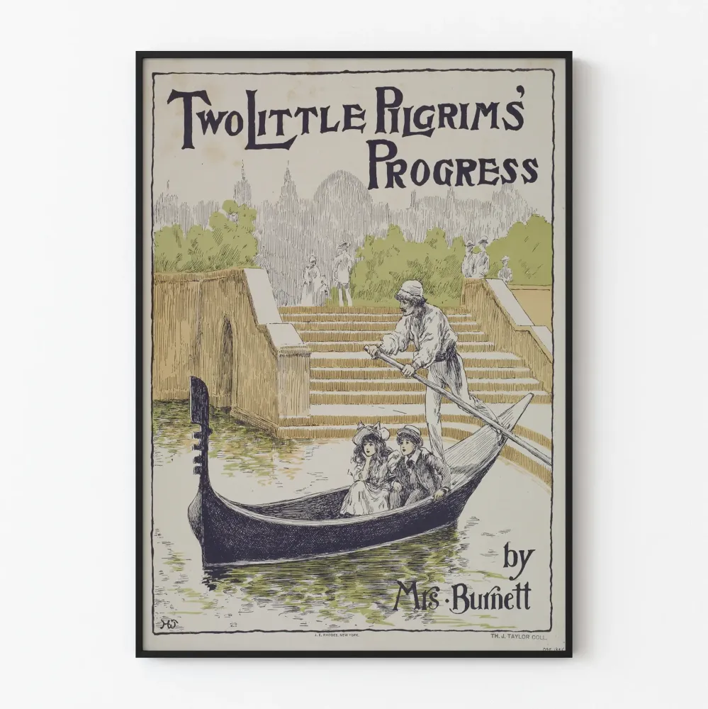 Vintagejuliste Two Little Pilgrims' Progress -teoksesta Mrs. Burnettilta