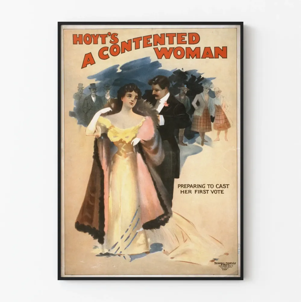 Vintagejuliste Tyytyväinen nainen - Retroseinäsuunnittelu
