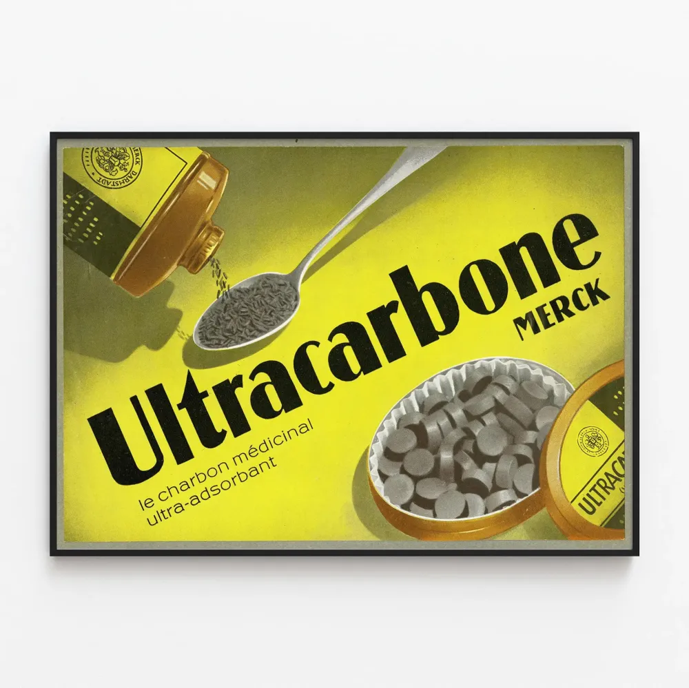 Vintagejuliste Ultracarbone Merck - Teollinen retroseinäsuunnittelu