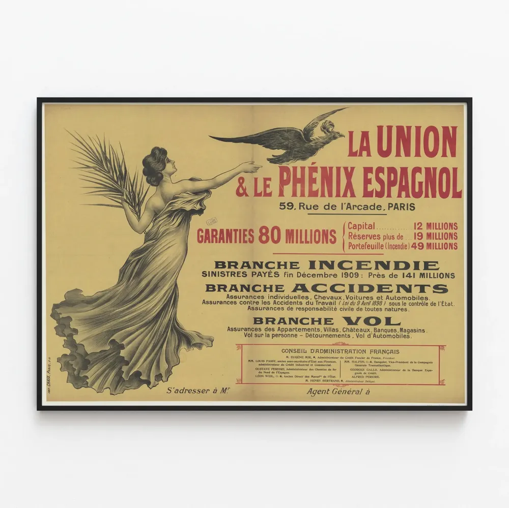 Vintagejuliste La Union & Le Phénix Espagnol Pariisi seinäkoristelu
